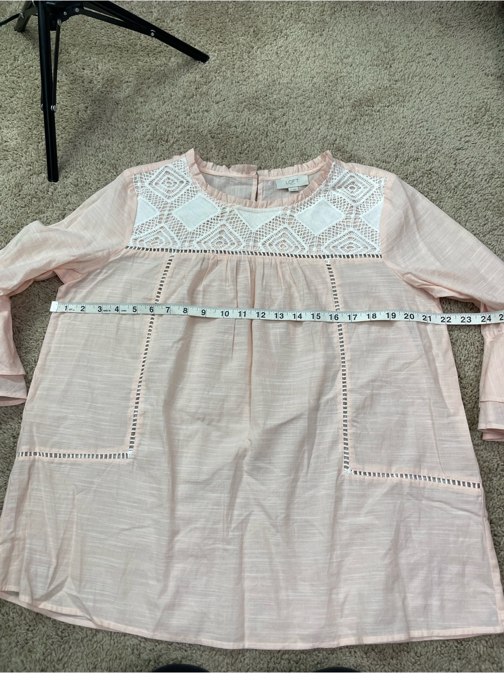 Loft Women’s Pale Pink Eyelet Yoke Peasant‎ Top - Picture 6 of 12